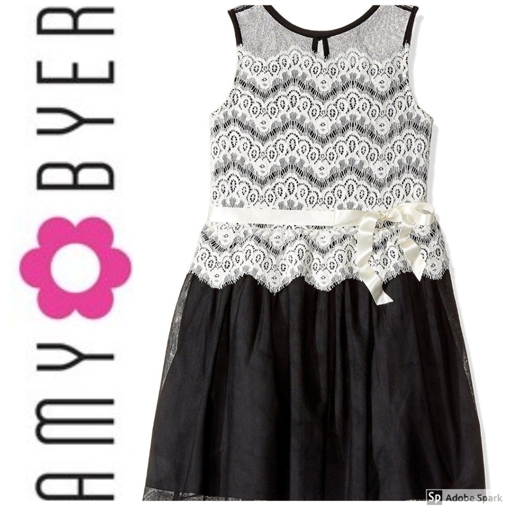 Amy Byer Lace Tulle Sleeveless Formal Dress Girls size 16 Black Ivory NWT